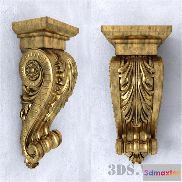 1597684 - decoration - Old golden stucco bracket 3D Max
