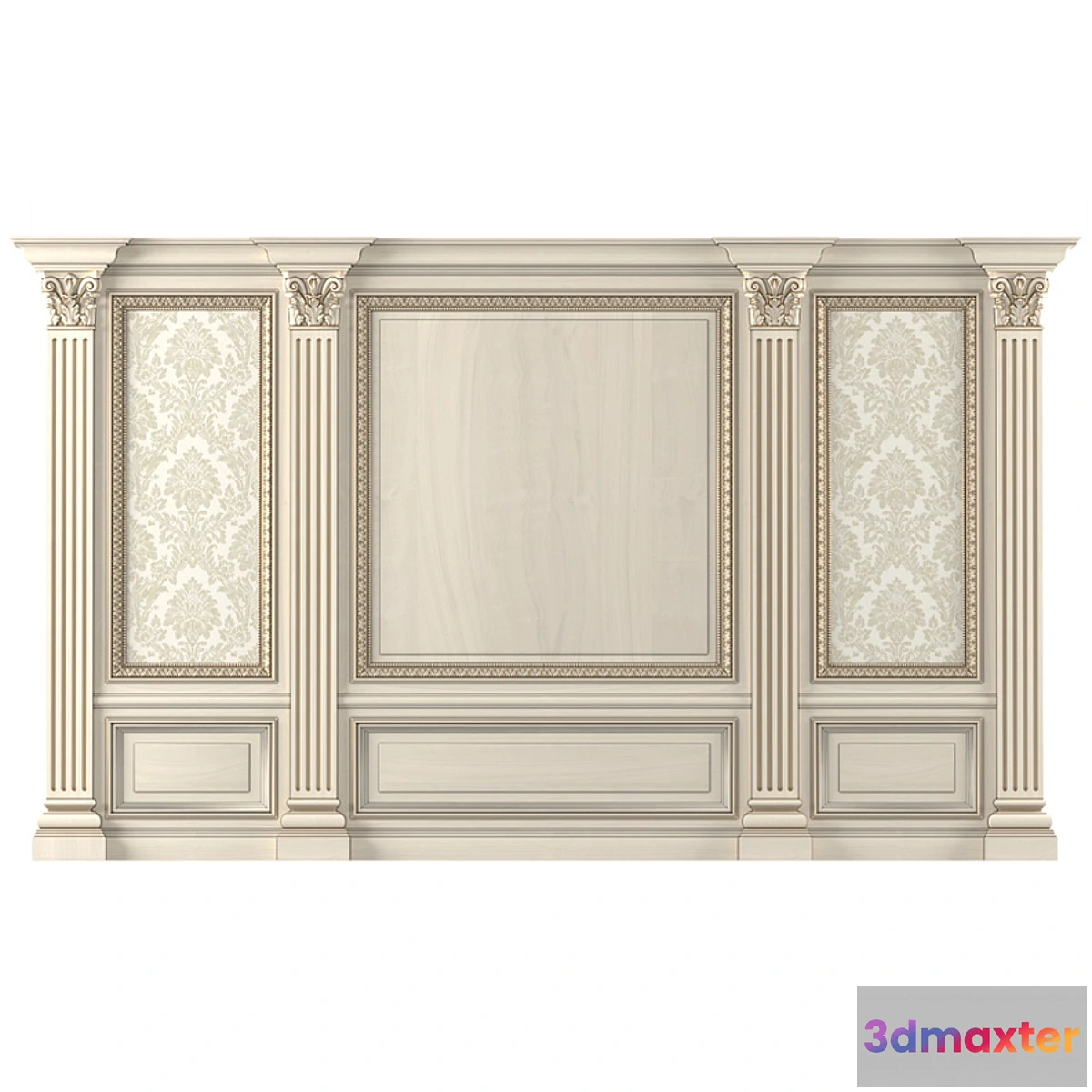 547441 - Wall wood boiserie paneling with Wallpaper