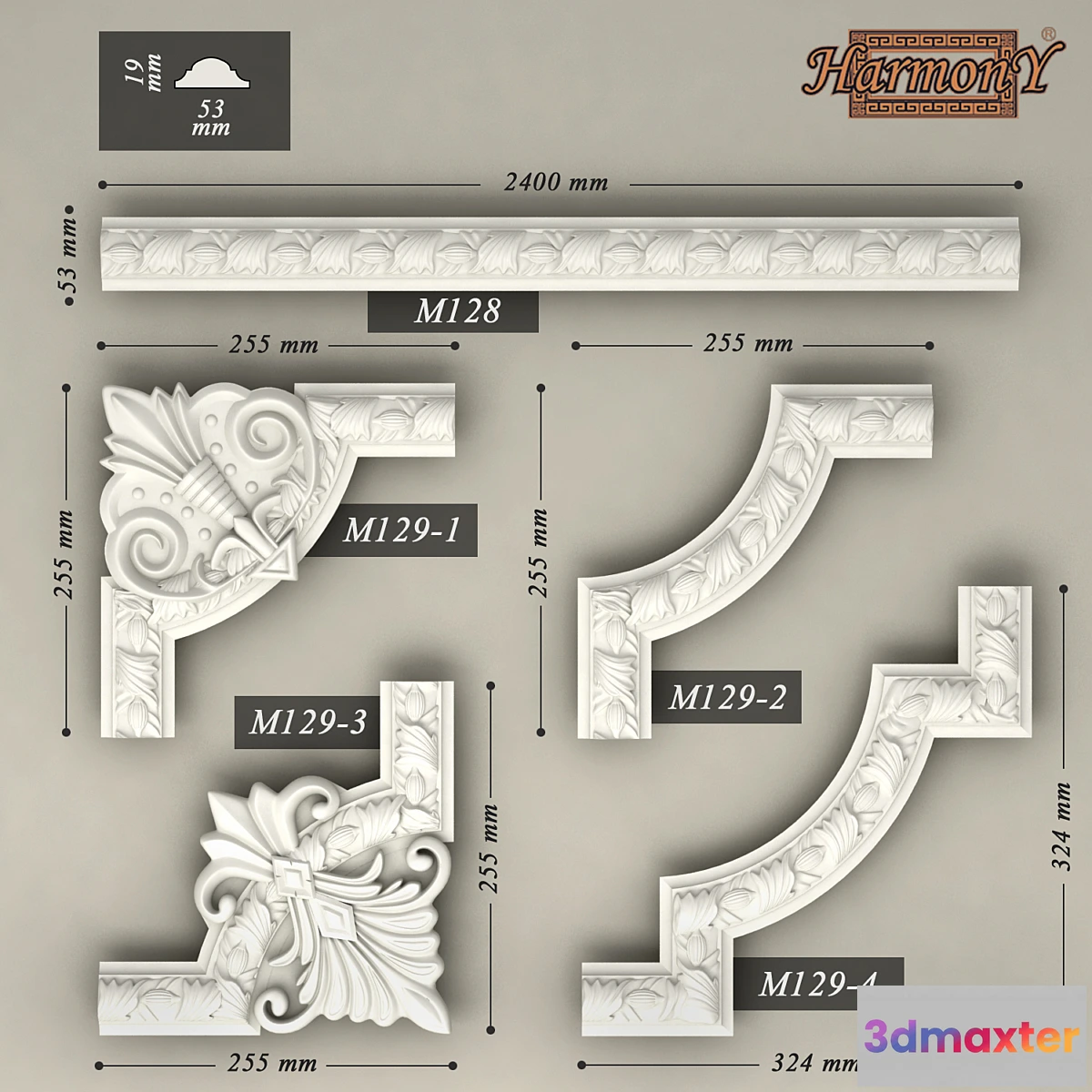 891992 - Molding ornamental corner pieces “Harmony” (M128)