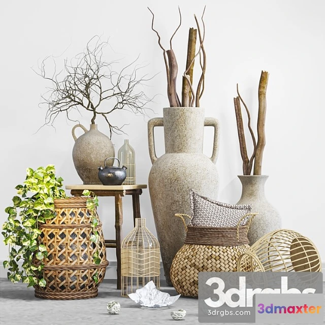 1018820 - Boho set with woven bamboo baskets