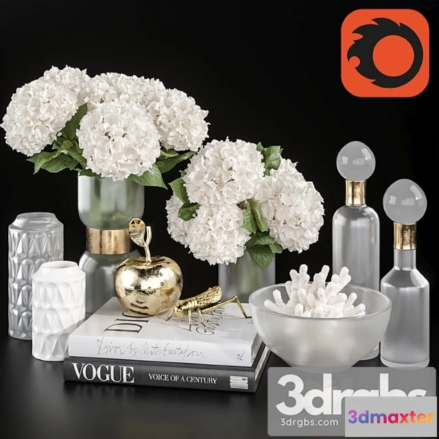 1019112 - Decoration set 32 frozen glass and hydrangea