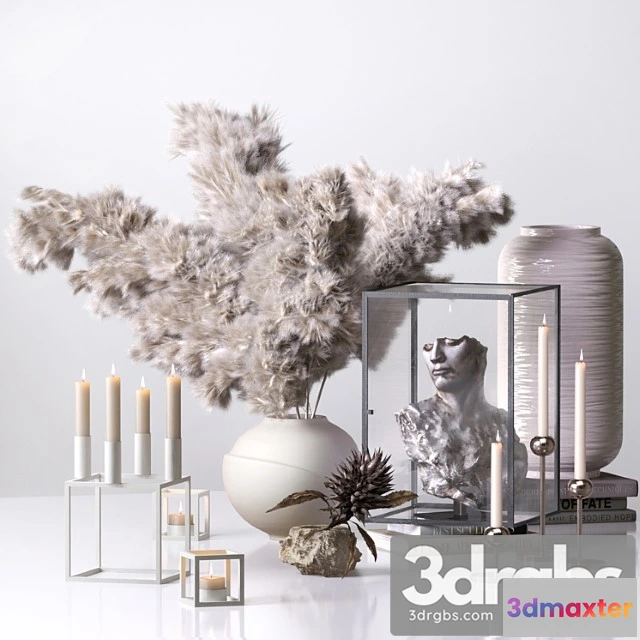 1019184 - Decorative Set 02 With dry flowers and sculpture antique