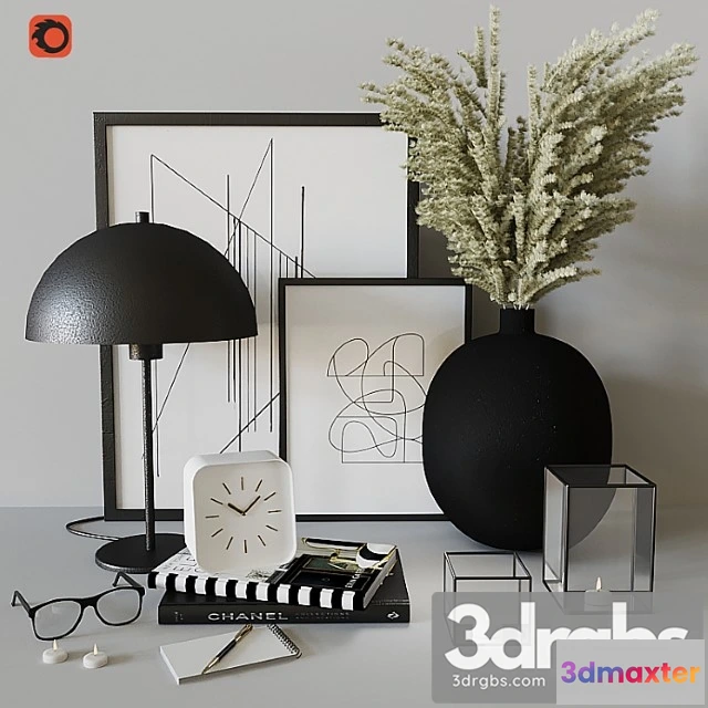 1019580 - Decorative set with black metal vase