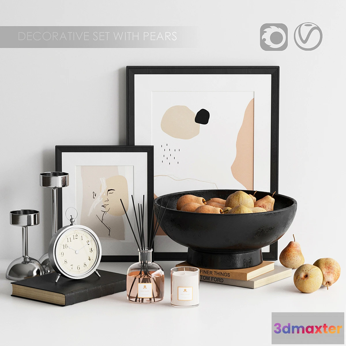 1294643 - Pottery Barn Decorative Set with pears 3D Max