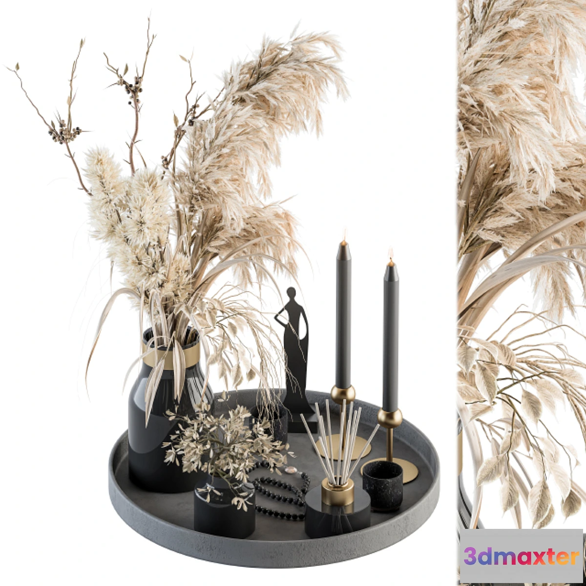 1298166 - Decorative Set with Bouquet in Tray - Set 60 3D Max