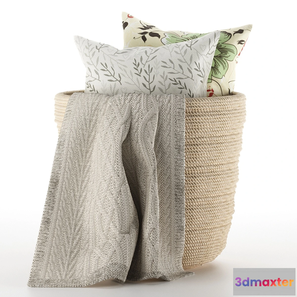 1301258 - Pillows and plaid in a basket 3D Max