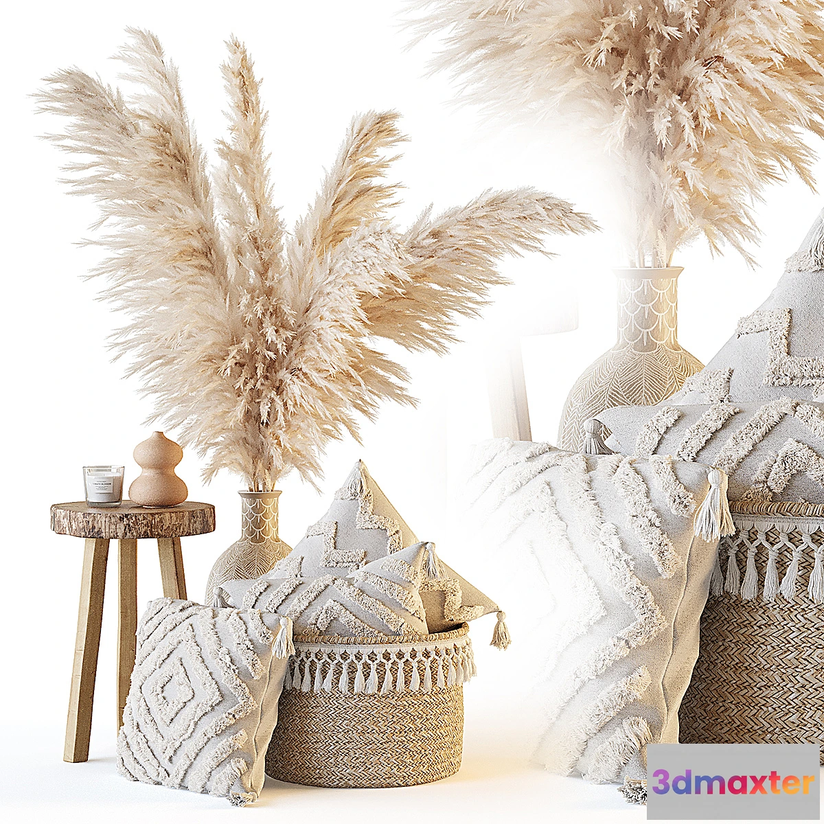 1306450 - Decorative set with pillows and pampas - No.2 3D Max