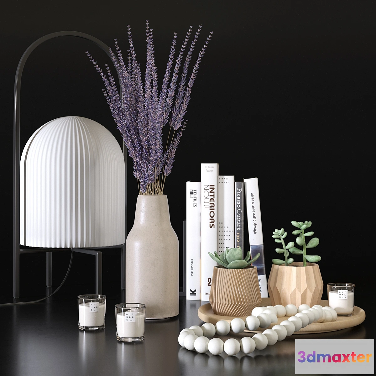 1308805 - Decorative set with lavander and succulents 3D Max