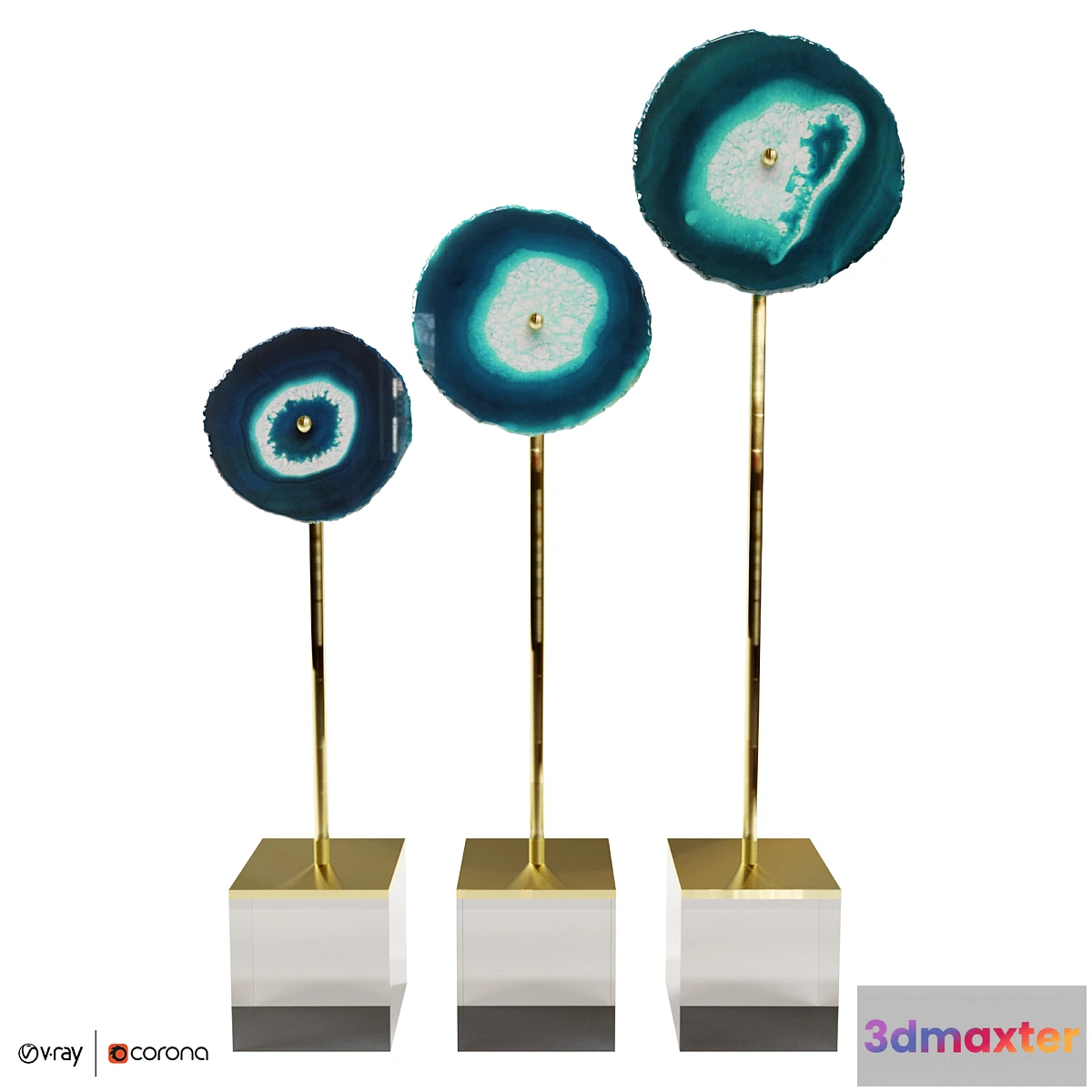 1309591 - Set of 3 statuettes AGATE DESIGN blue 3D Max