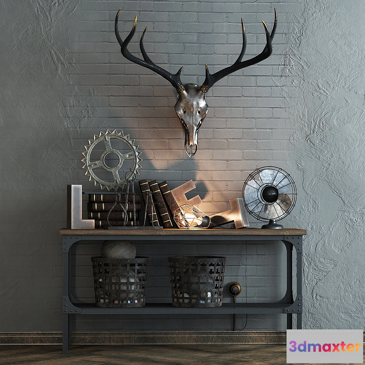 1319282 - Decorative set with a deer skull 3D Max