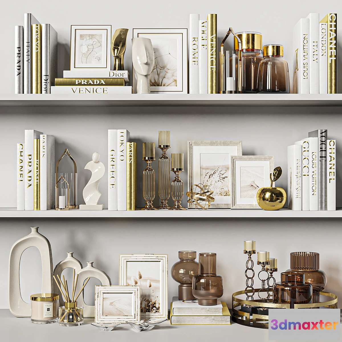 1323283 - Decorative Set 37. White and gold books. 3D Max