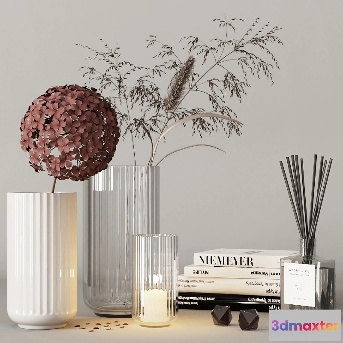 1337929 - decorative set with hydrangea and field plants 08 3D Max