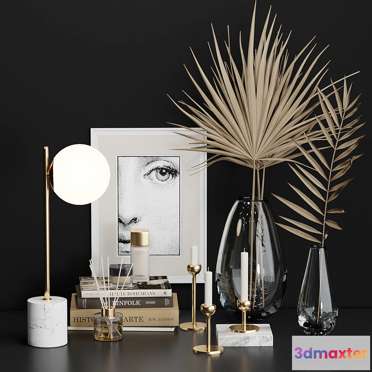 1345348 - West Elm Decor Set with Dry Palm 3D Max