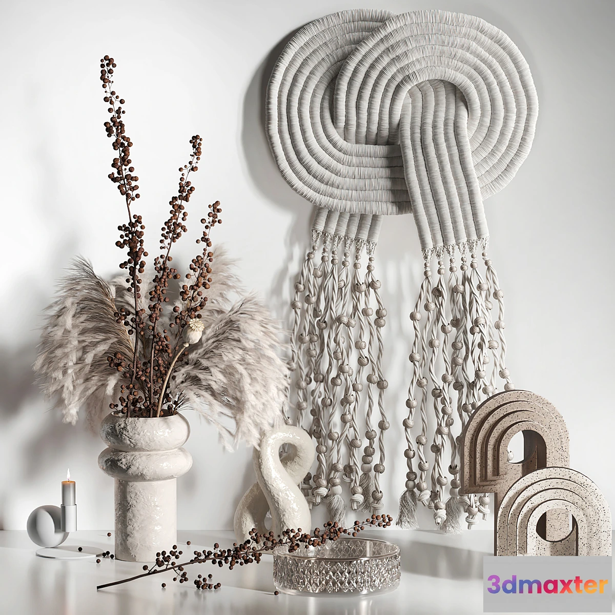 1350225 - Decorative set 05 with Macrame and berry branch 3D Max
