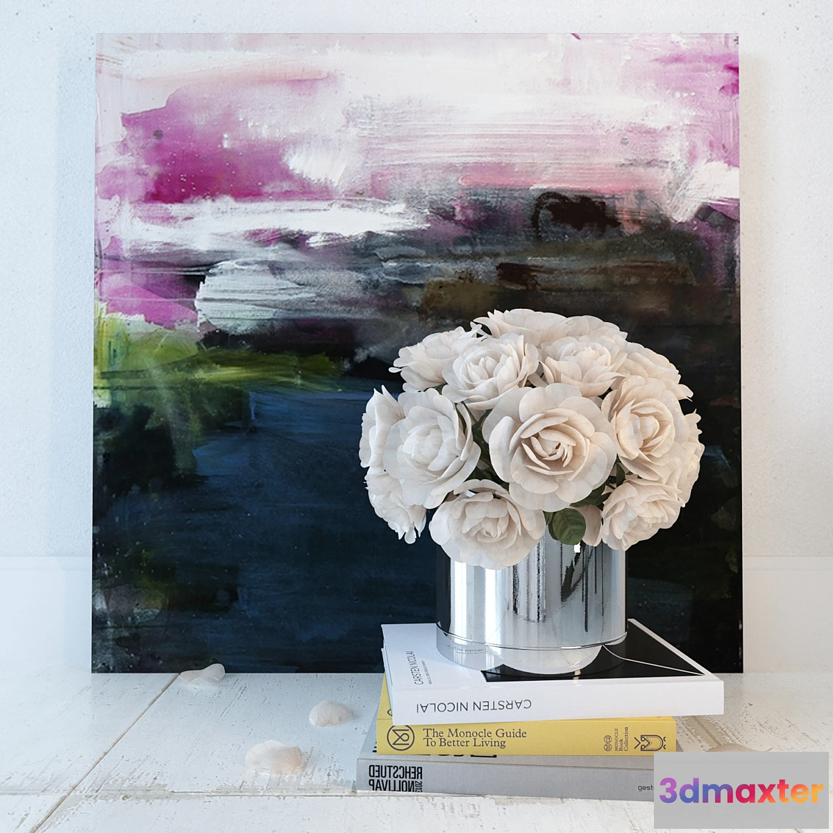 1394354 - decorative set with white roses 3D Max