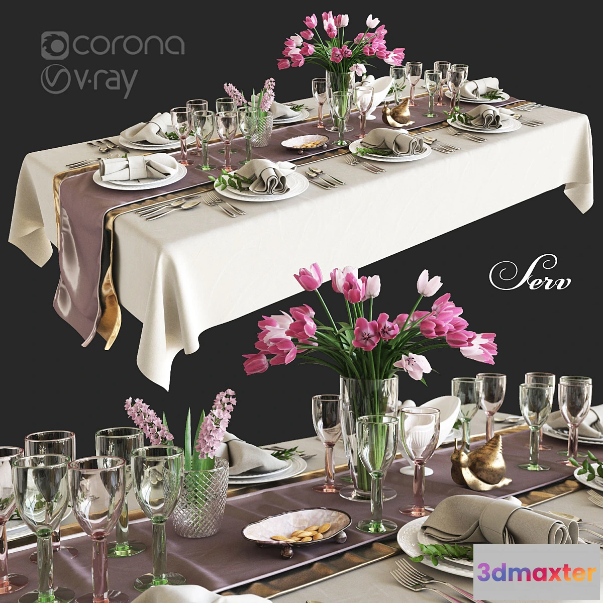 1399120 - Table setting with flowers 3D Max