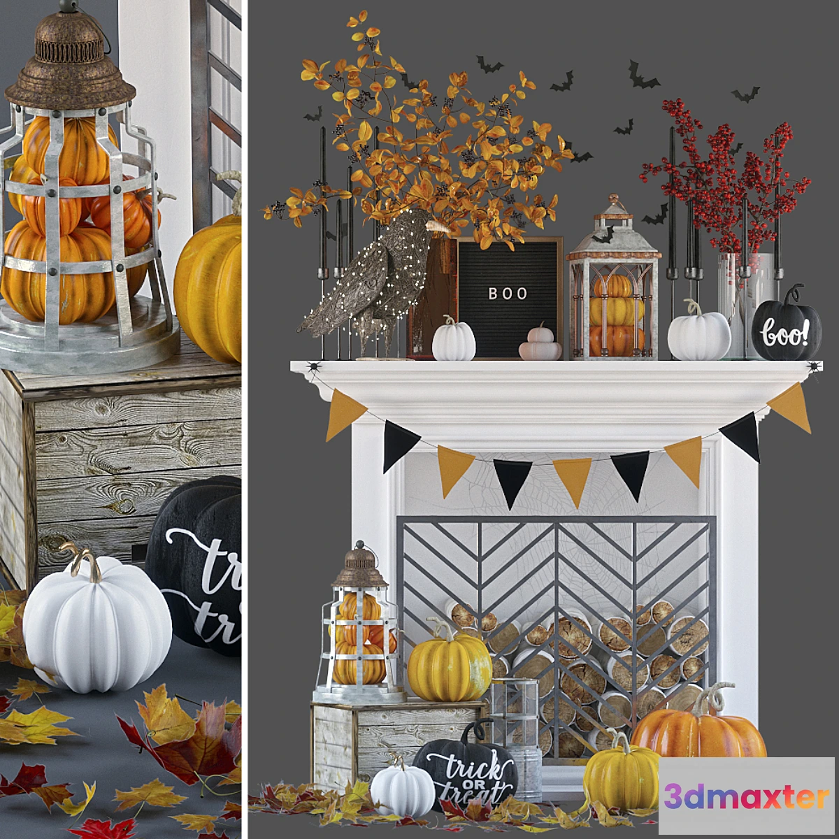 1399174 - Artificial fireplace with autumn decor 3D Max