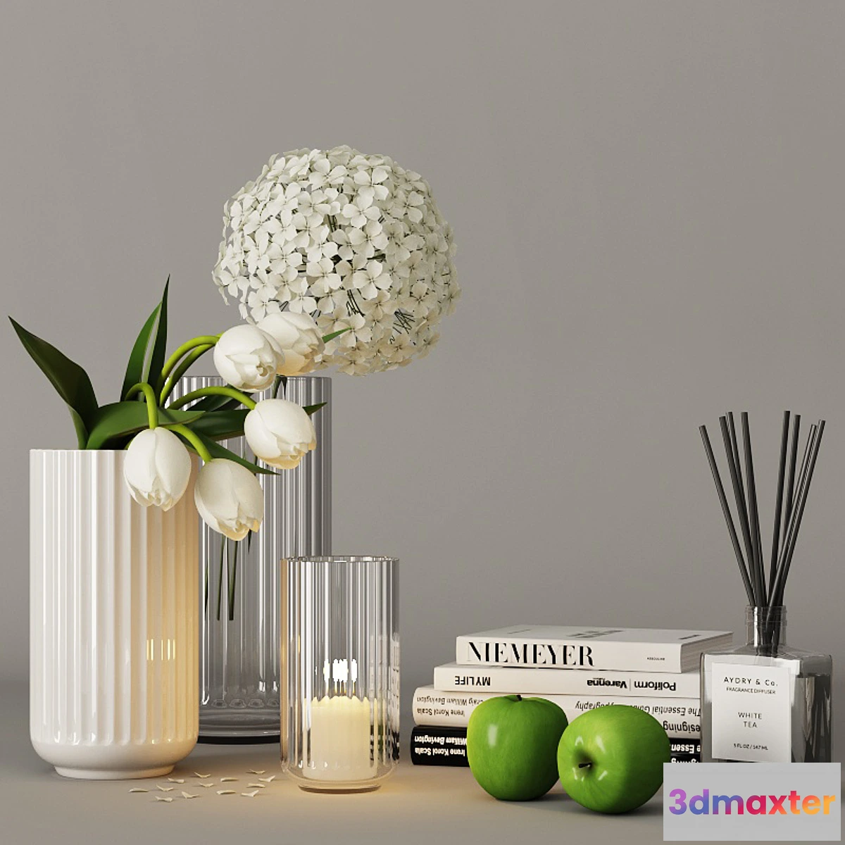 1405000 - Decorative set with tulips and hydrangea 3D Max