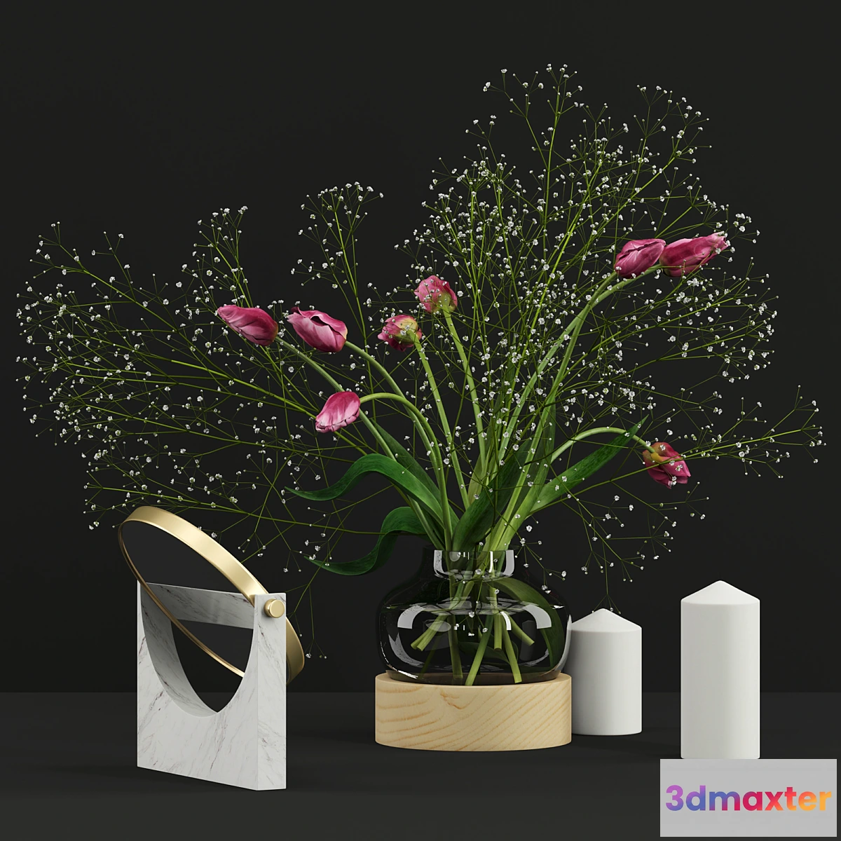 1410154 - Pink tulips and Gypsophila set 3D Max
