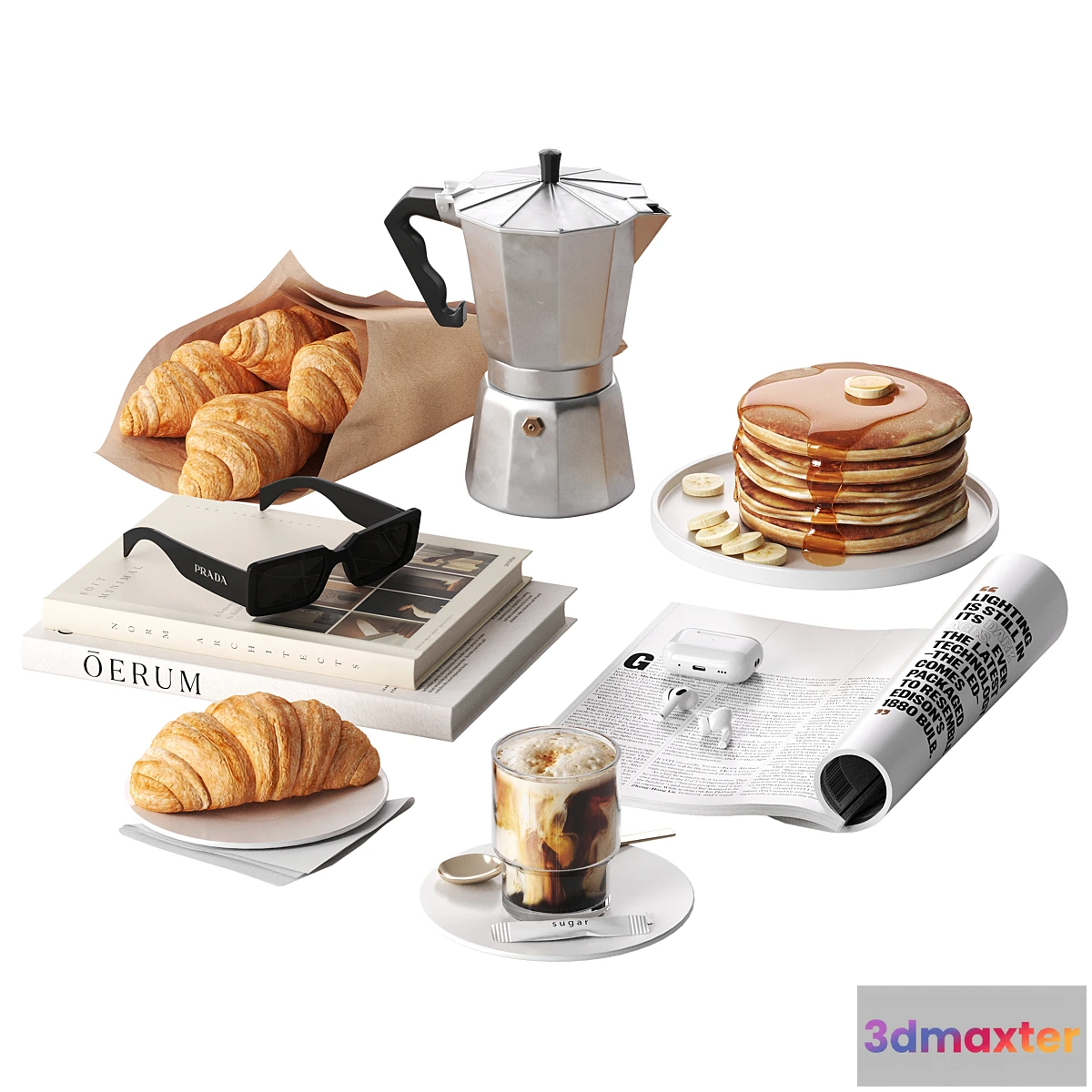 1419122 - French breakfast with coffee and croissant 3D Max