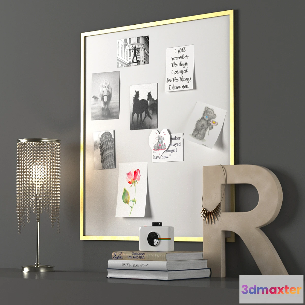 1424816 - CLASSIC METAL FRAME PINBOARD - BRASS 3D Max