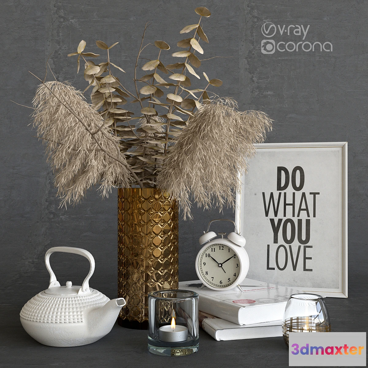 1429888 - Decorative set with dry plants. Light decor. 3D Max