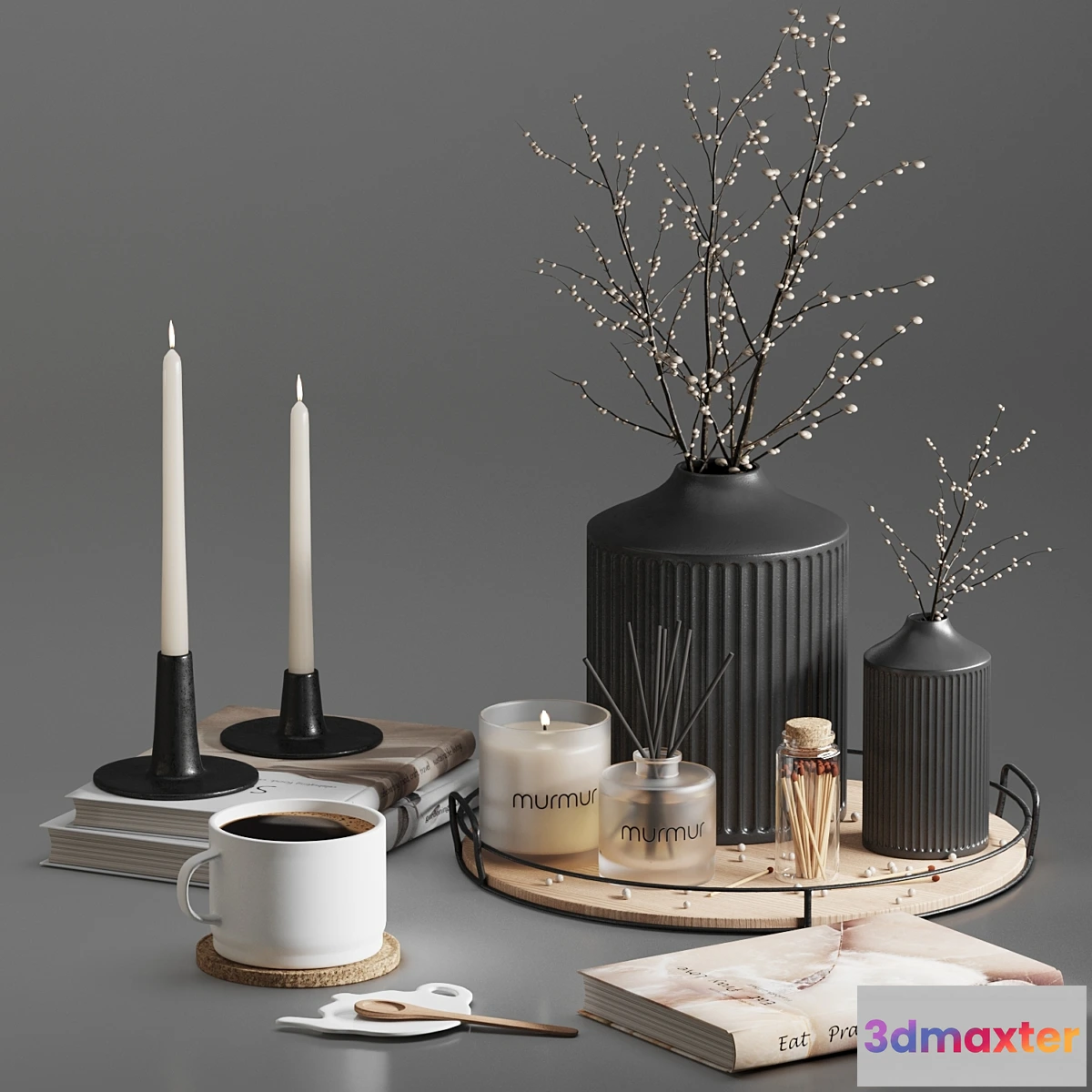 1436240 - Decorative set 01 With Murmur candle and diffuser 3D Max
