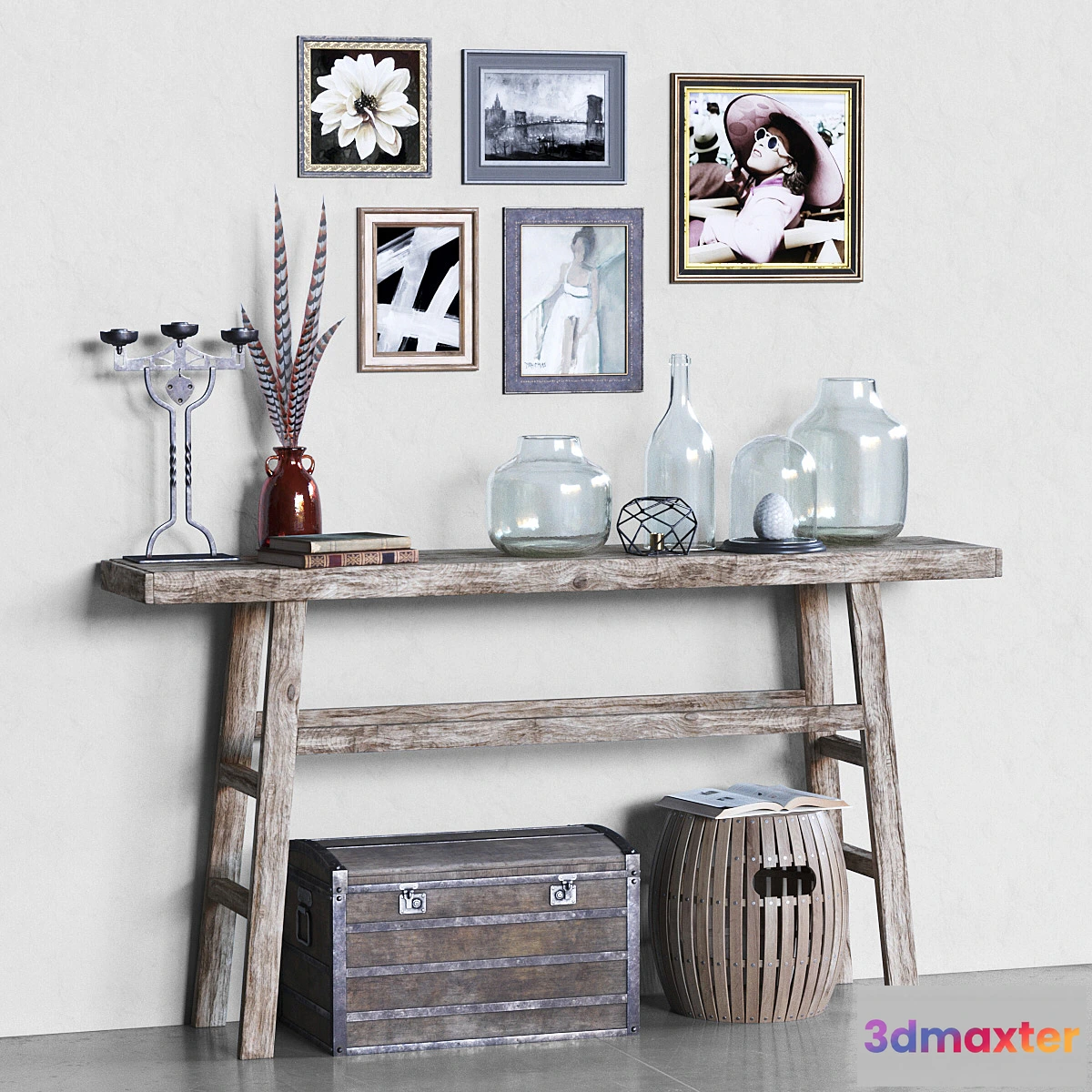 1447530 - Hubsch Elm Wood Console with Decor 3D Max