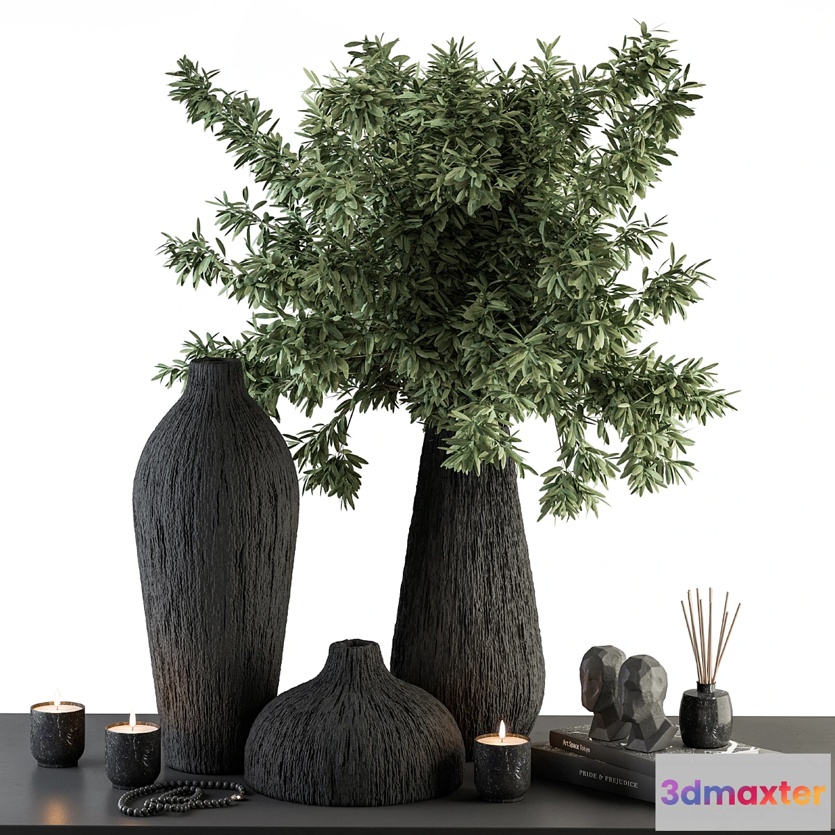 1452704 - Vase and Plant Green and Black Decorative Set - Set 99 3D Max