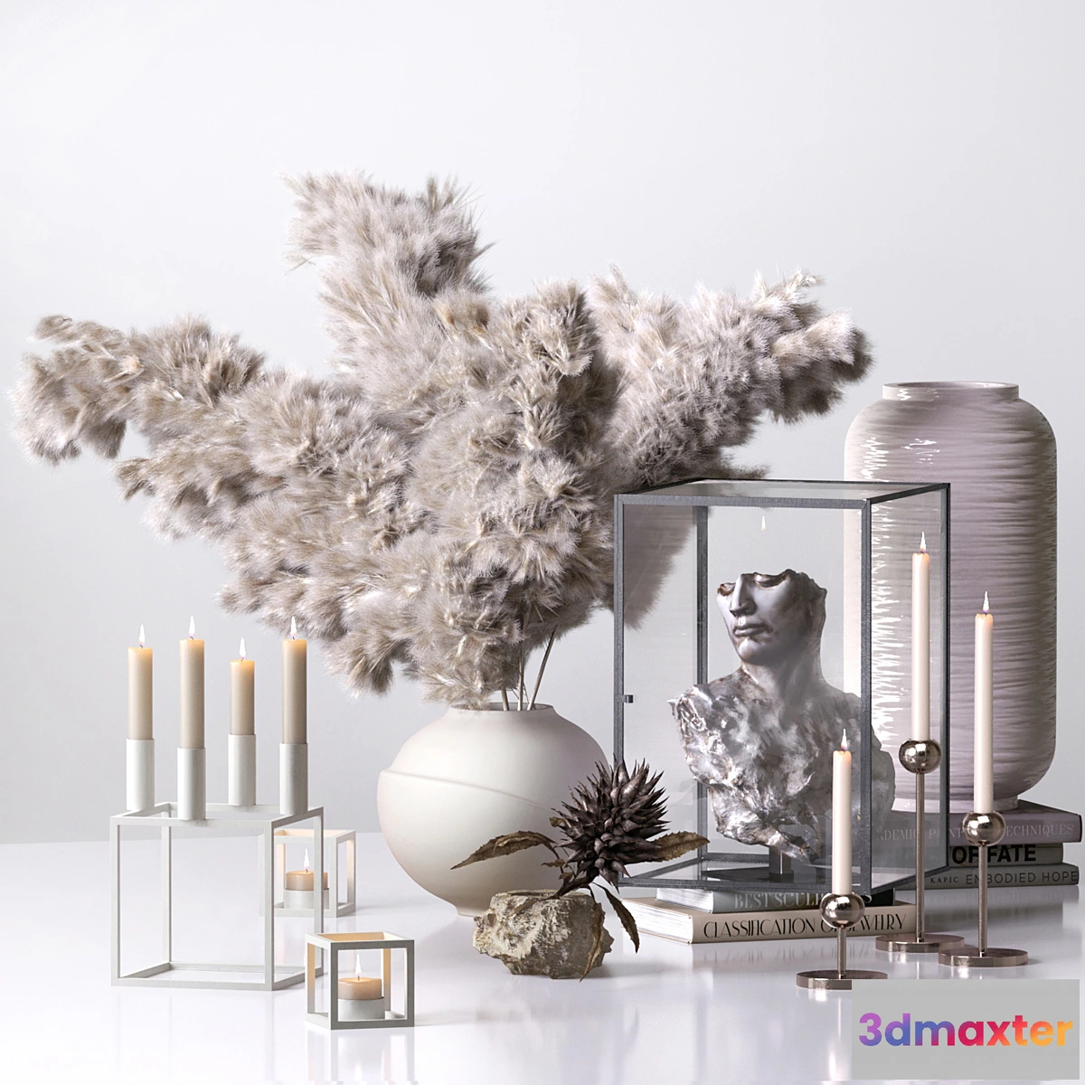 1454586 - Decorative_Set_02_With Dry Flowers and Sculpture Antique 3D Max