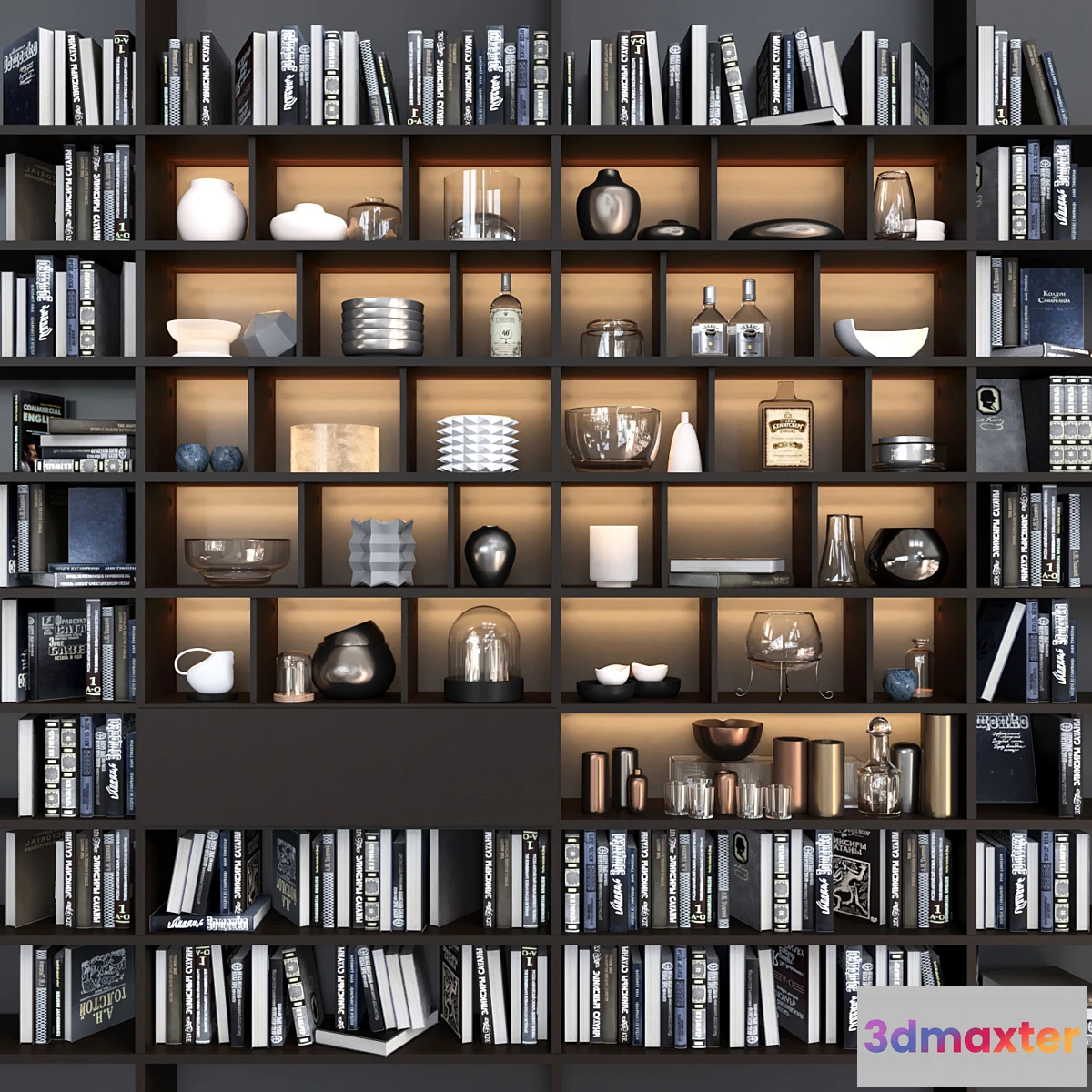 1458546 - Large bookcase with books and decor 3D Max