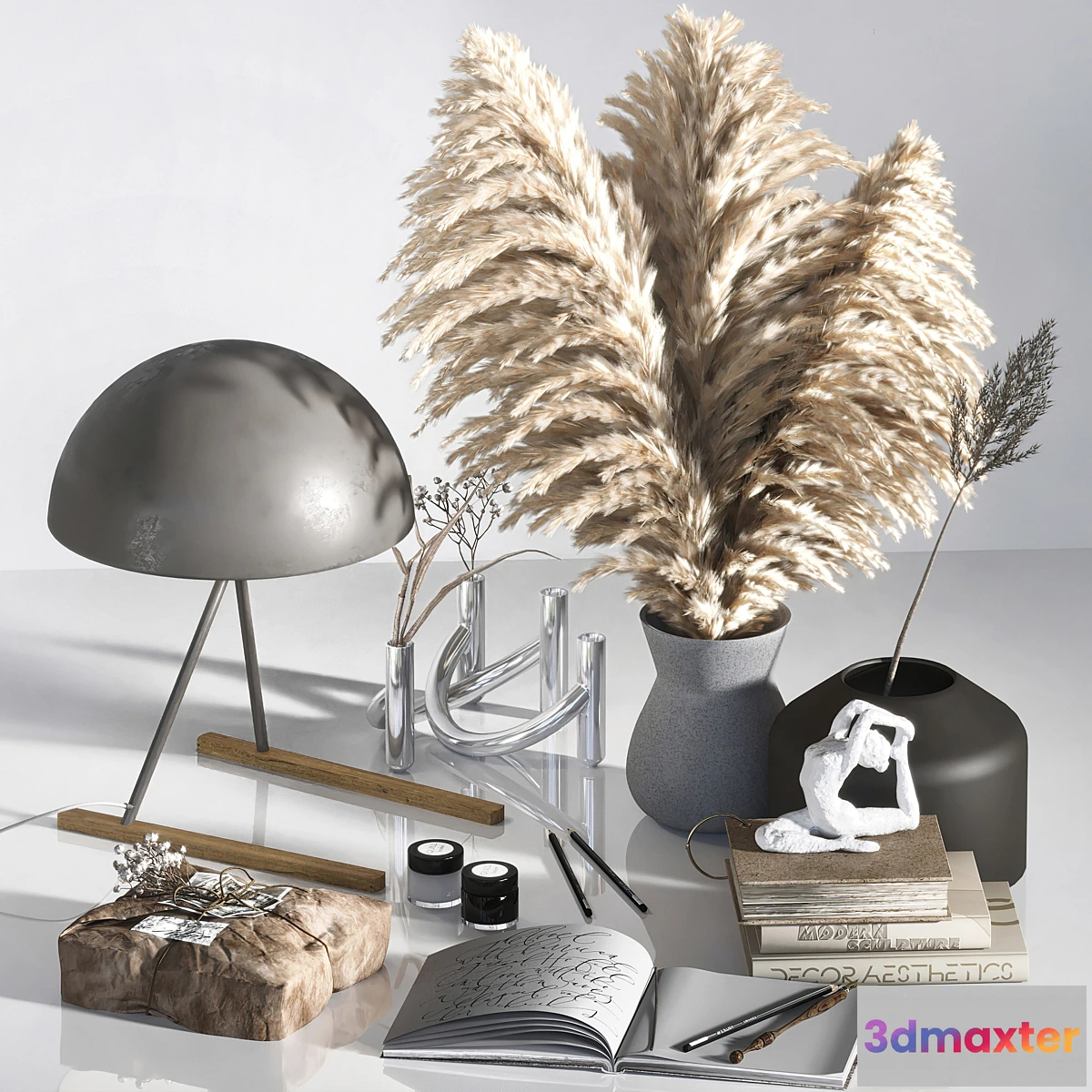1469168 - Decorative Set 07 with pampas and figurine 3D Max