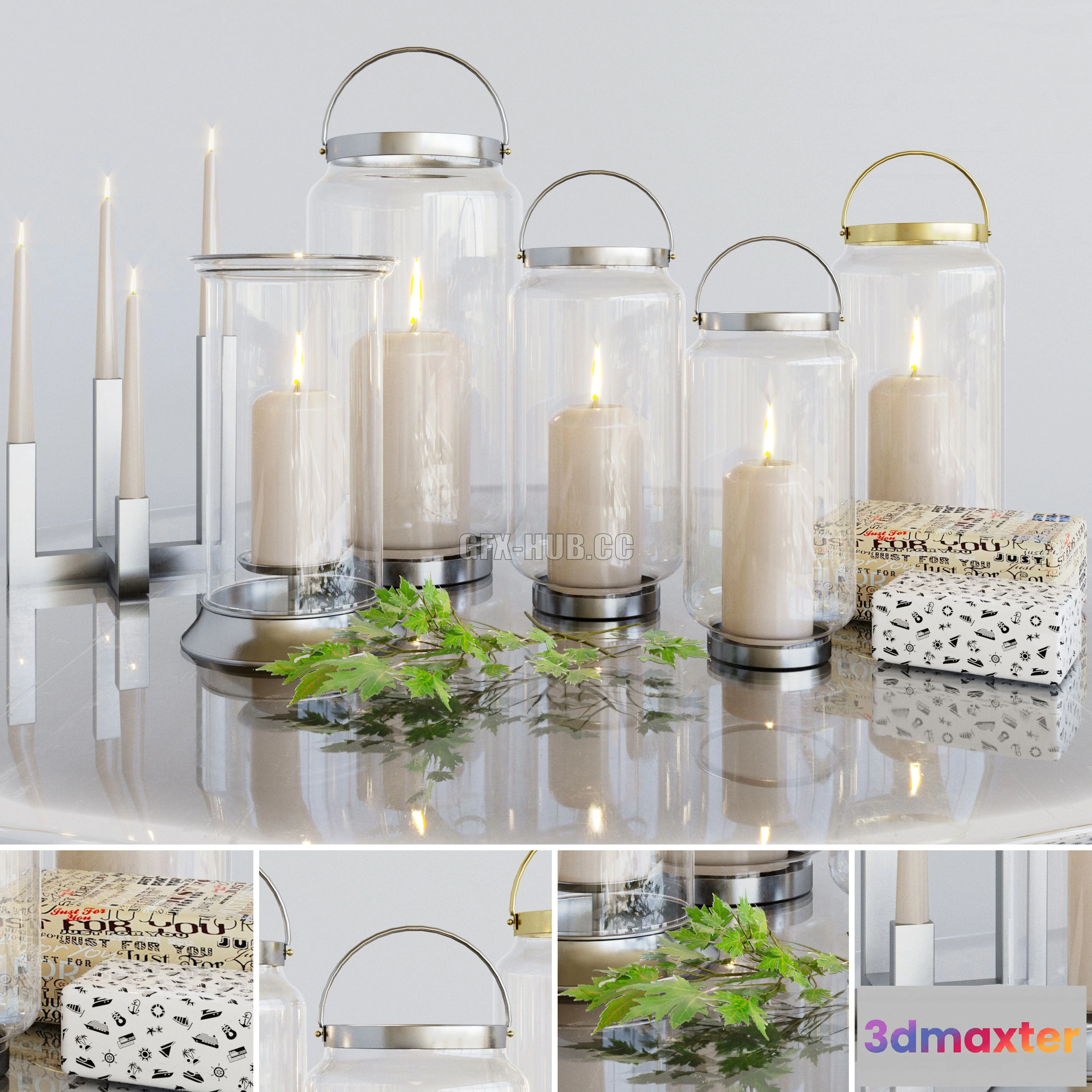 1541409 - Fascinating candlesticks with candles and decor 3D Max