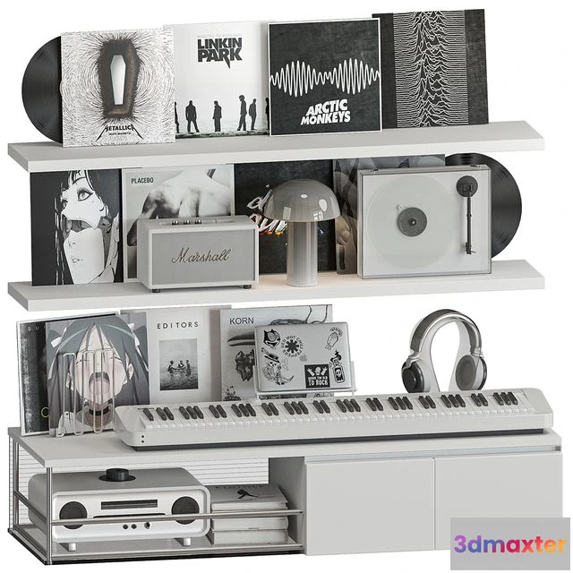 1543333 - Shelf with Vinyl Records and Music equipment 3D Max