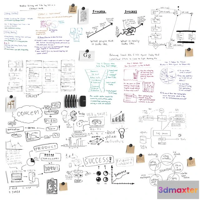 1552887 - Whiteboard Notes & Stickers Set 2 3D Max