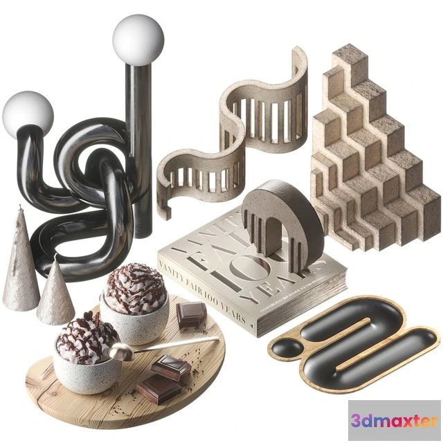 1554003 - Decorative set 015 geometric shapes with coffee 3D Max