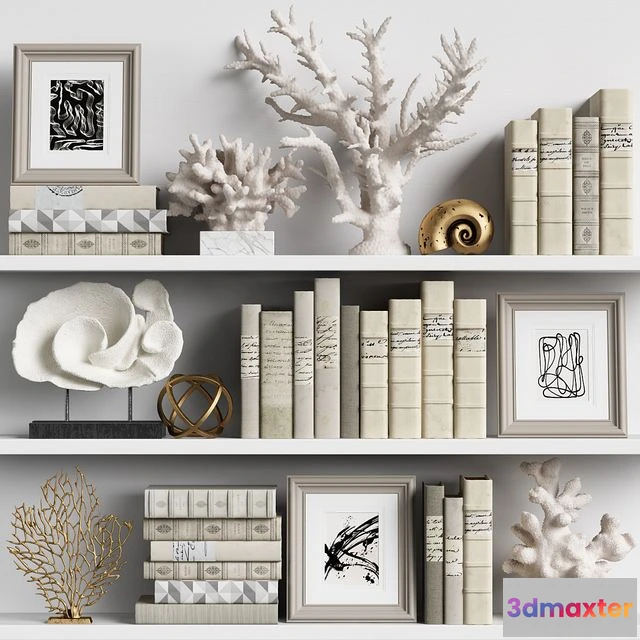 1560526 - Decor Set 131 (corals sculptures books) 3D Max