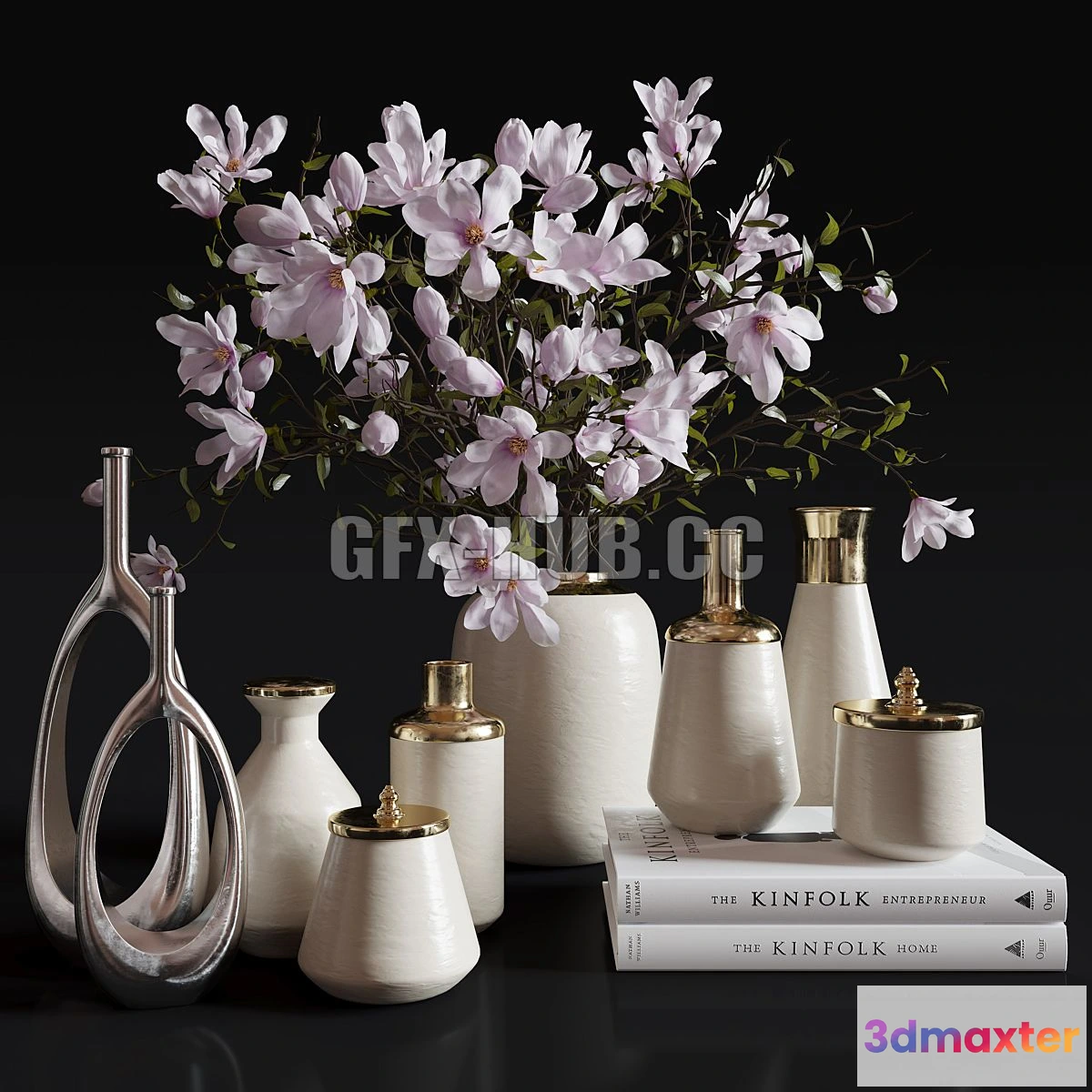 1563523 - Decoration Set 30 Magnolia and Vases 3D Max