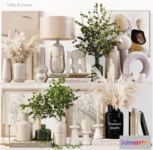 1568566 - Decorative Set 06 with pampas and candles 3D Max