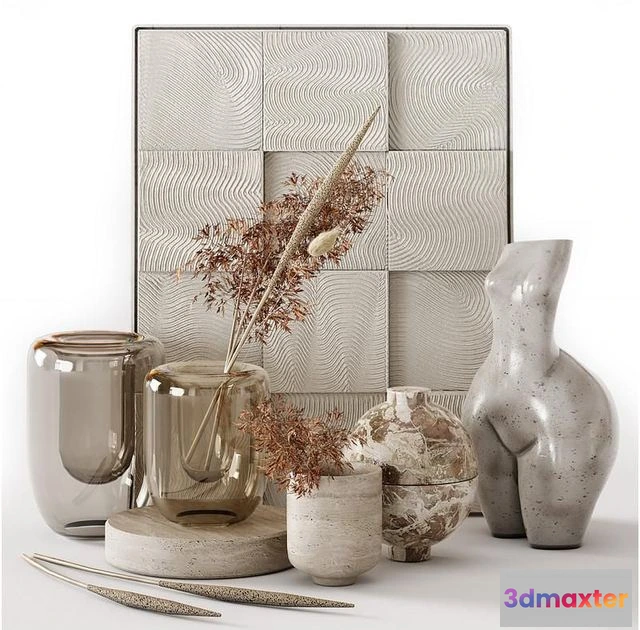 1568572 - Decorative Set stone flower female dried 3D Max