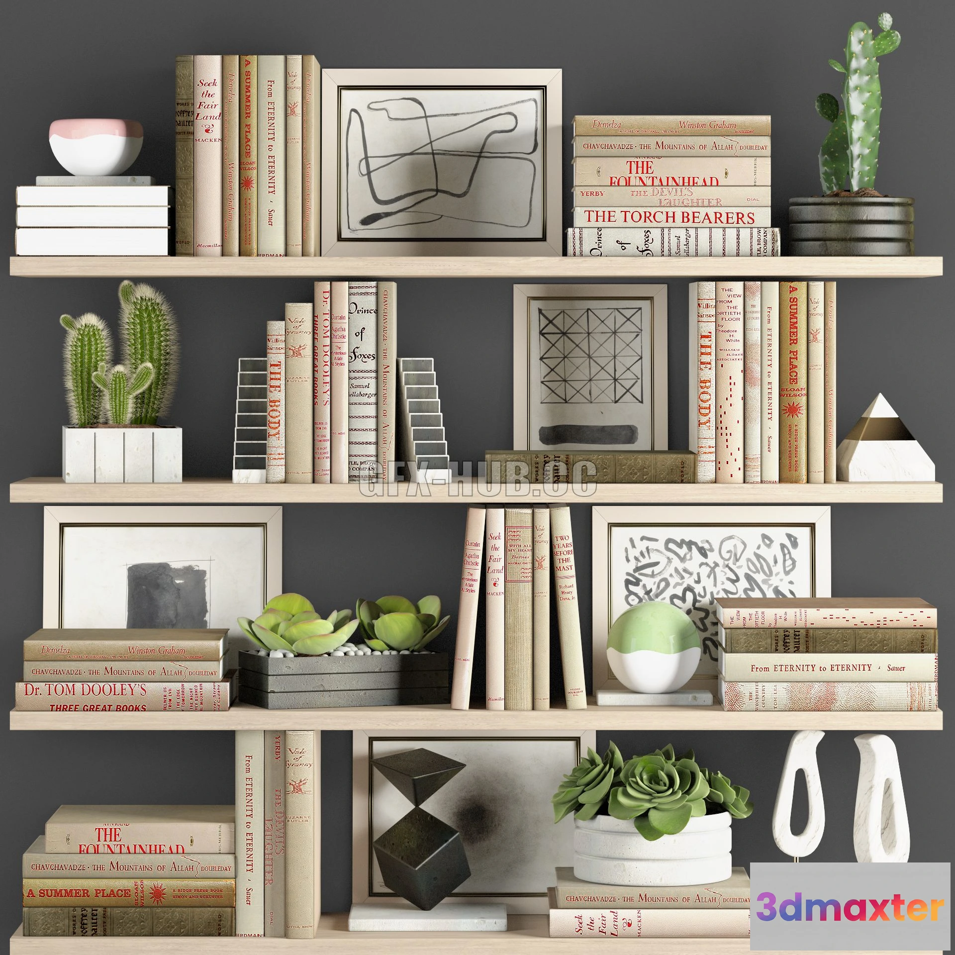 1568588 - Decoration set 4 (books and cacti) 3D Max
