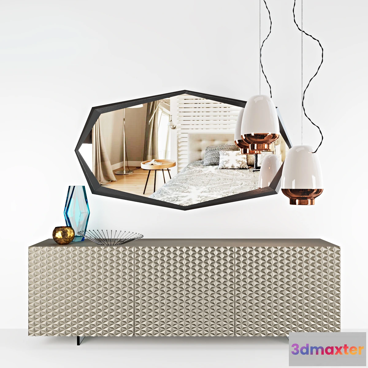 1597878 - decoration - Cabinet with decorative set and mirror 9 3D Max