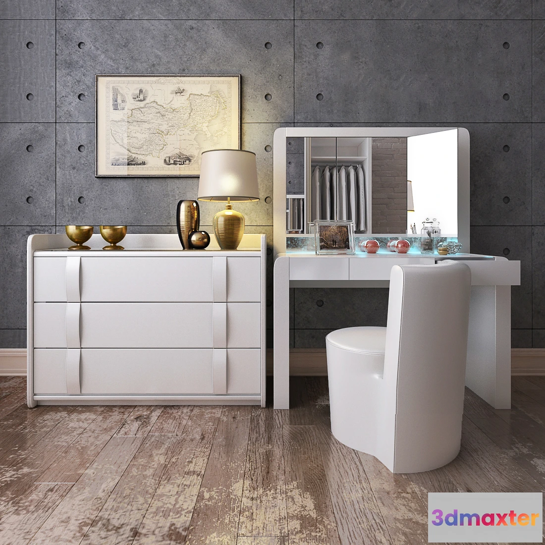 1597884 - decoration - Decorative table with table lamp and mirror 1 3D Max