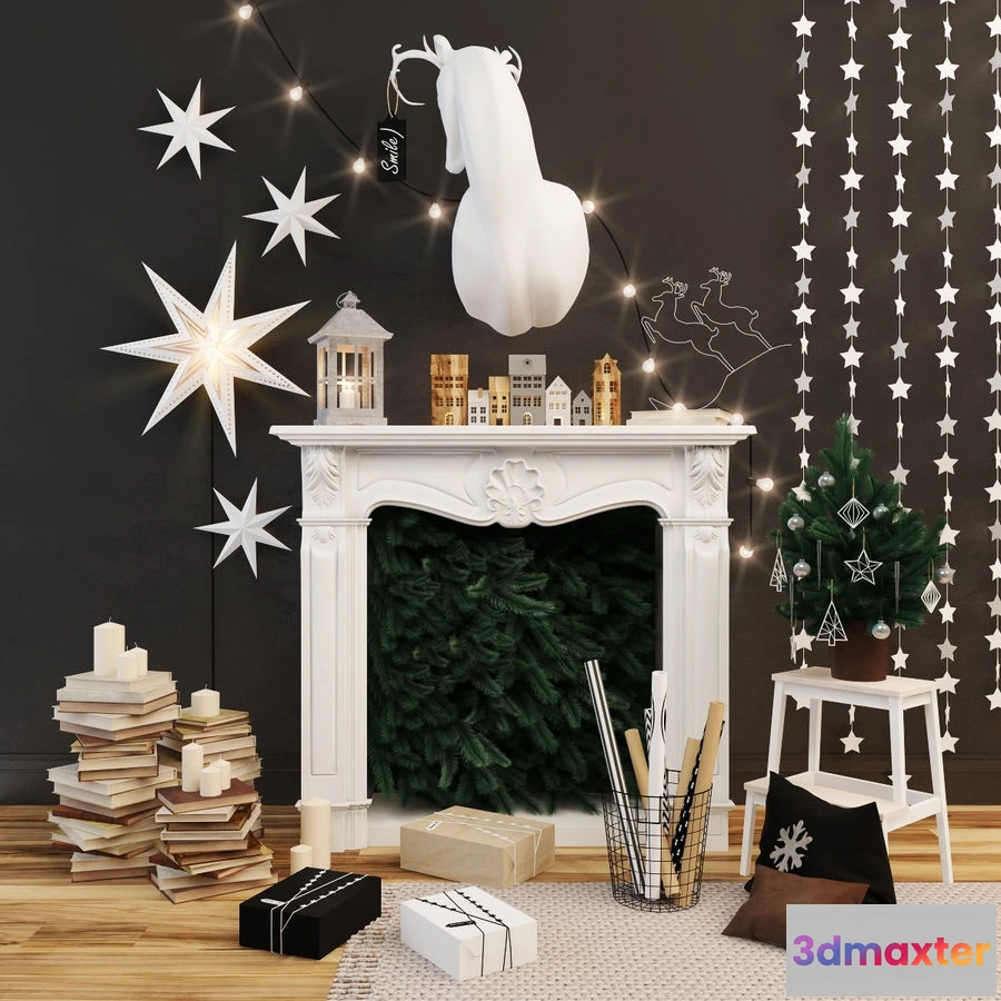 1598412 - decoration - New Year’s fireplace with decor 3D Max