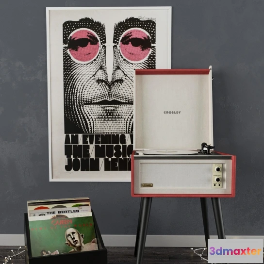 1598476 - decoration - Standing Vinyl record player set 3D Max