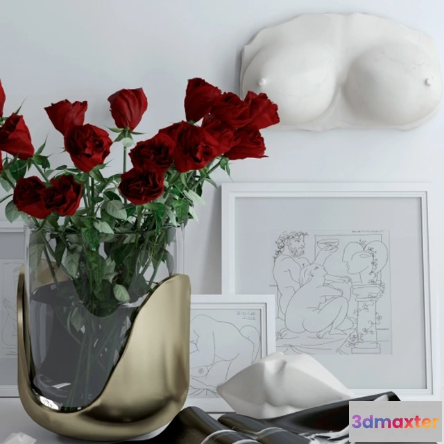 1598546 - decoration - Set with roses marble bust and lips 3D Max