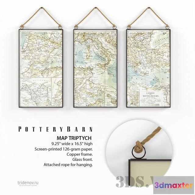 1599344 - decoration - Pottery Barn MAP TRIPTYCH 3D Max