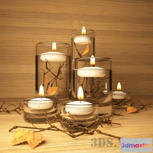 1599494 - decoration - Candlesticks candles and dry twigs 3D Max