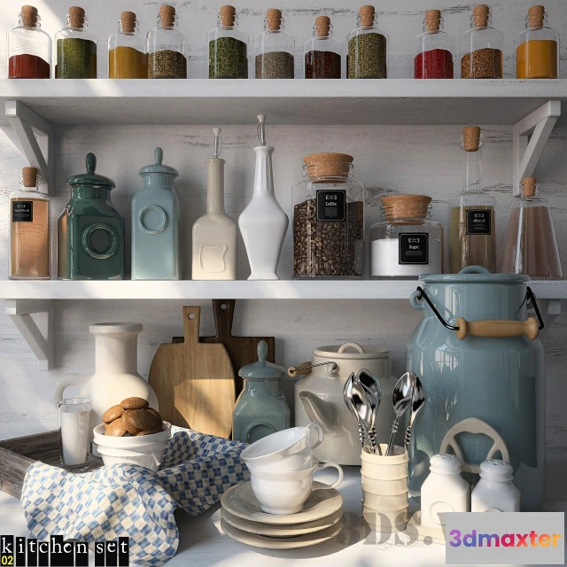 1599504 - decoration - Kitchen set - dishes and containers for spices 3D Max