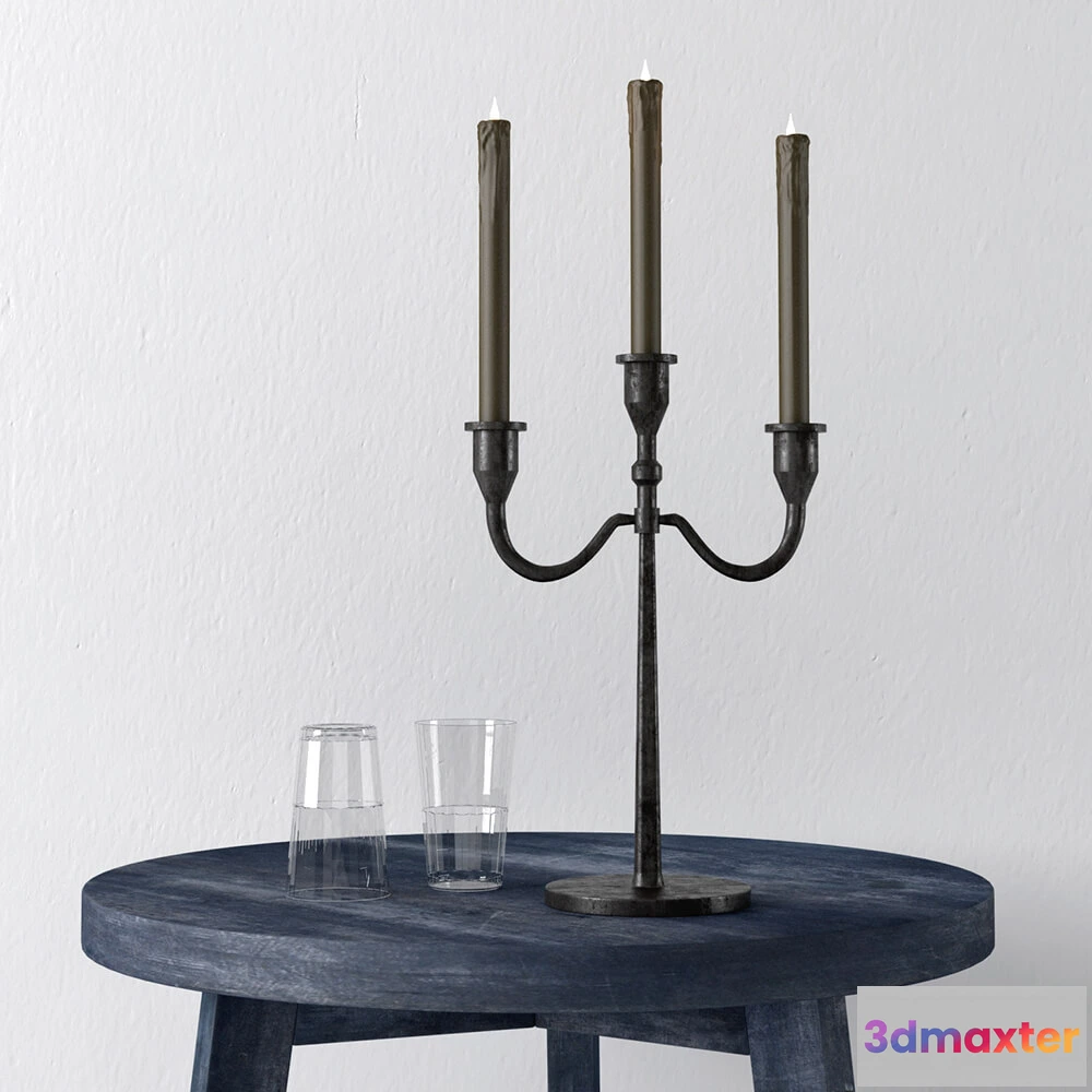 1599540 - decoration - Table glass cups and candles with candlestick 3D Max